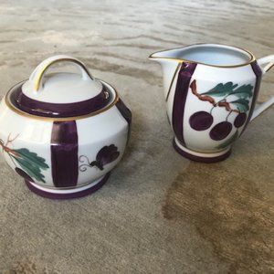MARIE DAÂGE handpainted porcelain creamer and sugar bowl set